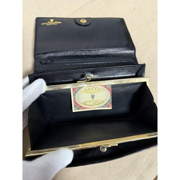 Vintage Gucci Wallet Womens One Size Black Leather Canvas Logo Trifold Italy - Picture 11 of 14